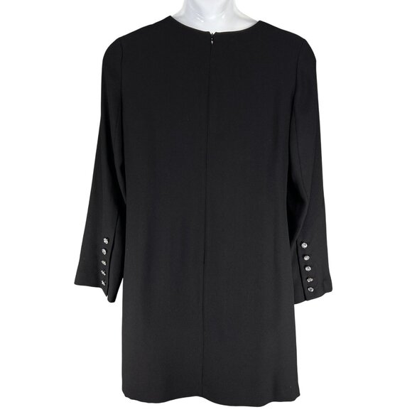 Talbots Womens 16 Black Shift Dress Long Sleeve Rhinestone Cuff Buttons Elegant - Picture 2 of 16